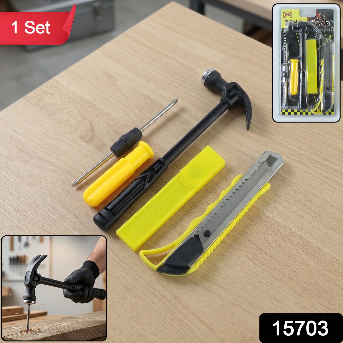 Wukusy mini hardware tool kit with hammer, screwdriver, and cutter set, featuring compact tools for quick repairs and DIY projects.