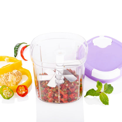 Wukusy 2-in-1 Handy Chopper and Slicer for fruits, vegetables, cheese, and kitchen use, showing blades and compact design