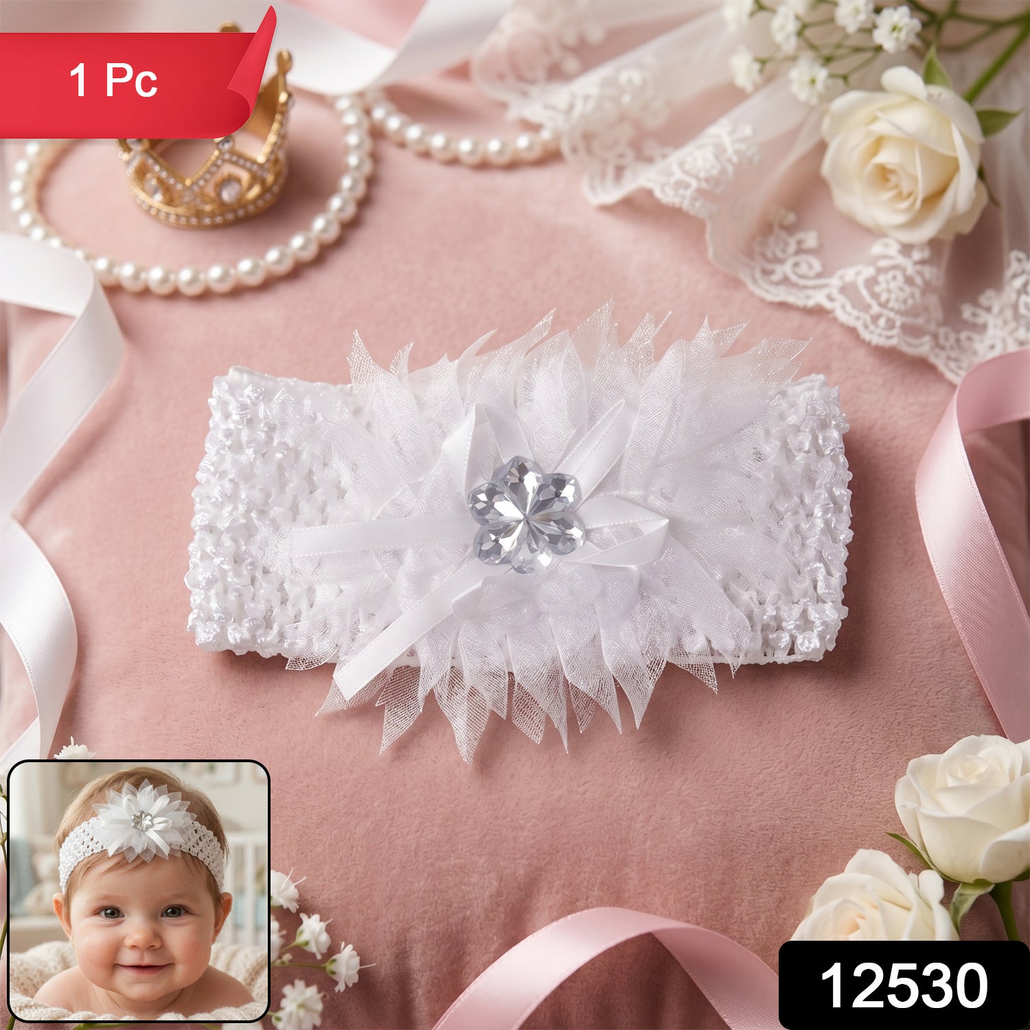 Soft elastic floral baby headband by Wukusy, stylish stretchable hair band for infants, featuring colorful floral design.