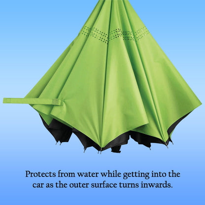 Foldable Wukusy umbrella with C-shaped handle, UV protection, colorful design, suitable for children, rain and sun protection.