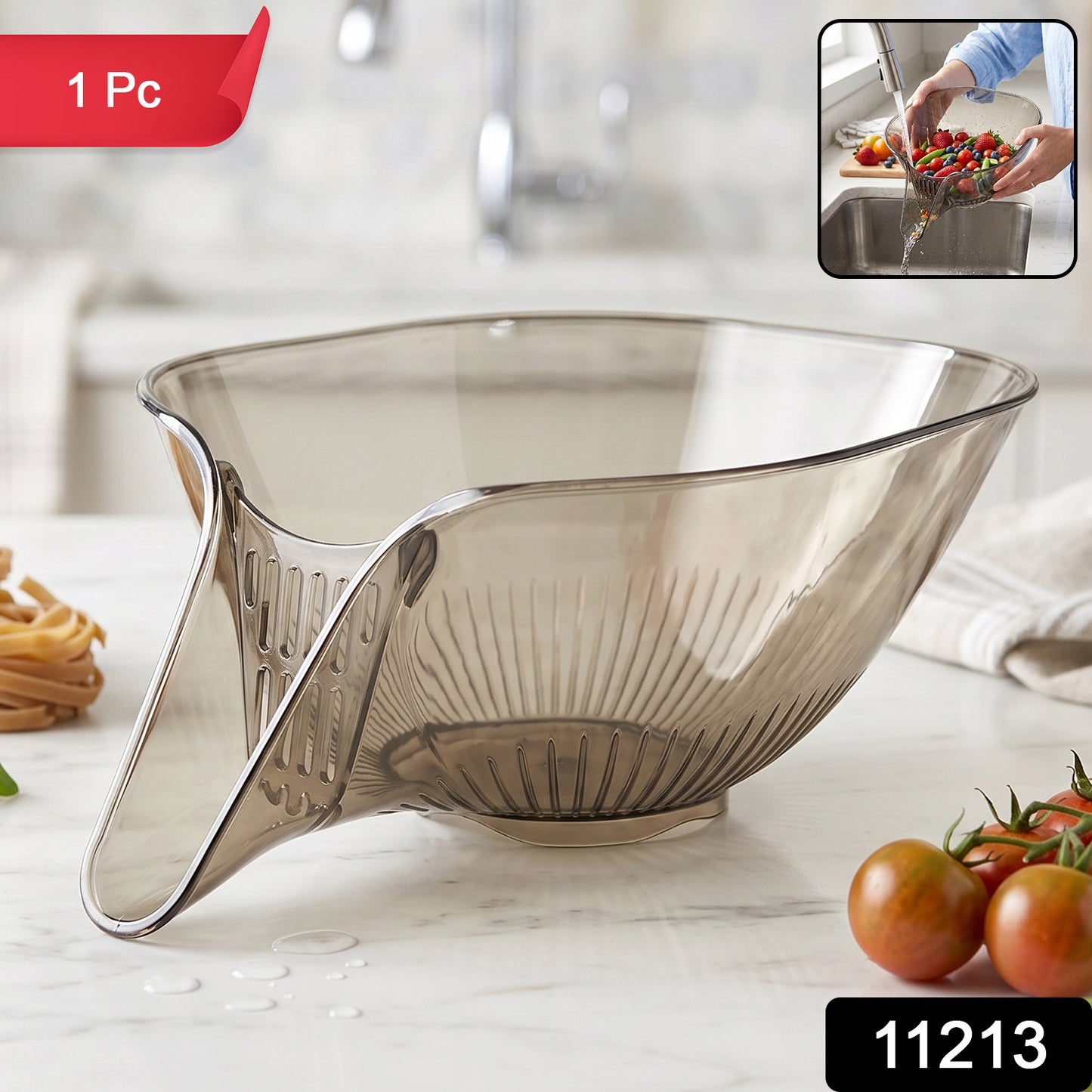 Wukusy multipurpose fruit and vegetable washing strainer basket with handle and mesh design for rinsing and draining produce.