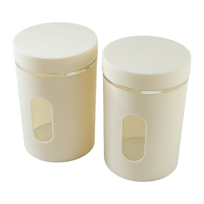 Wukusy premium kitchen storage container set with two 750ml plastic jars, airtight lids, and clear design for pantry organization.