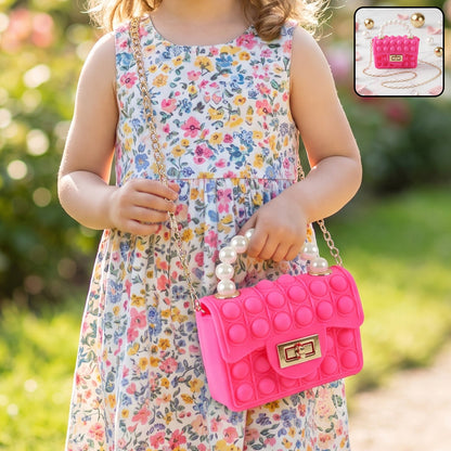 Kids Pop It fidget purse with silicone sling bag and pearl handle, colorful sensory toy for children by Wukusy.