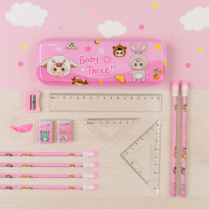Colorful cartoon stationery gift set for kids including pencils, erasers, and stickers from Wukusy, with vibrant design and fun characters.