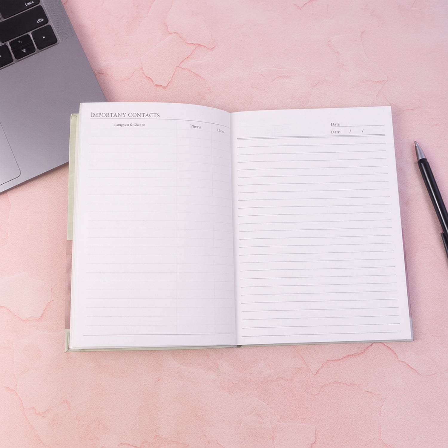 Wukusy hardbound diary notebook with 100 pages, measuring 240x180mm, showing a closed, elegant black cover with visible binding