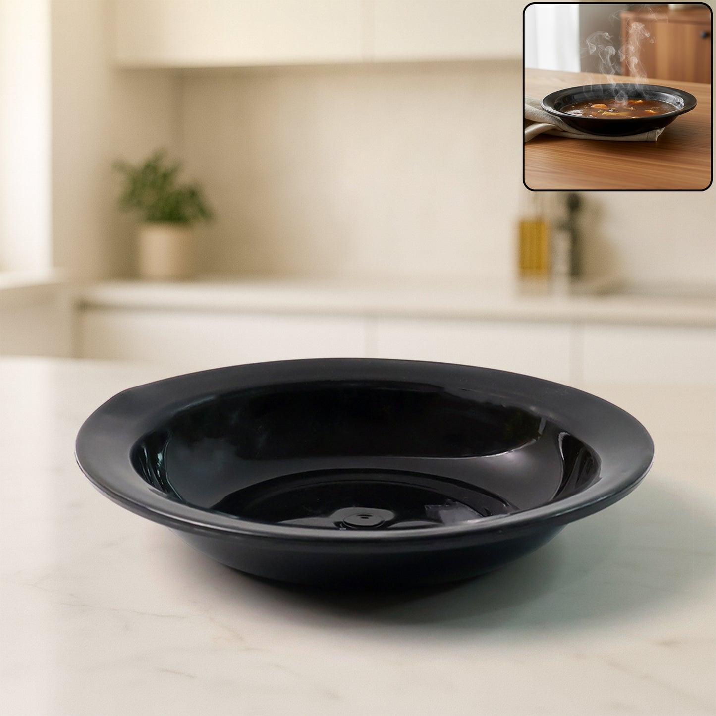 Wukusy premium deep black curry soup serving bowl, ceramic, with a wide rim and smooth finish for home and kitchen use
