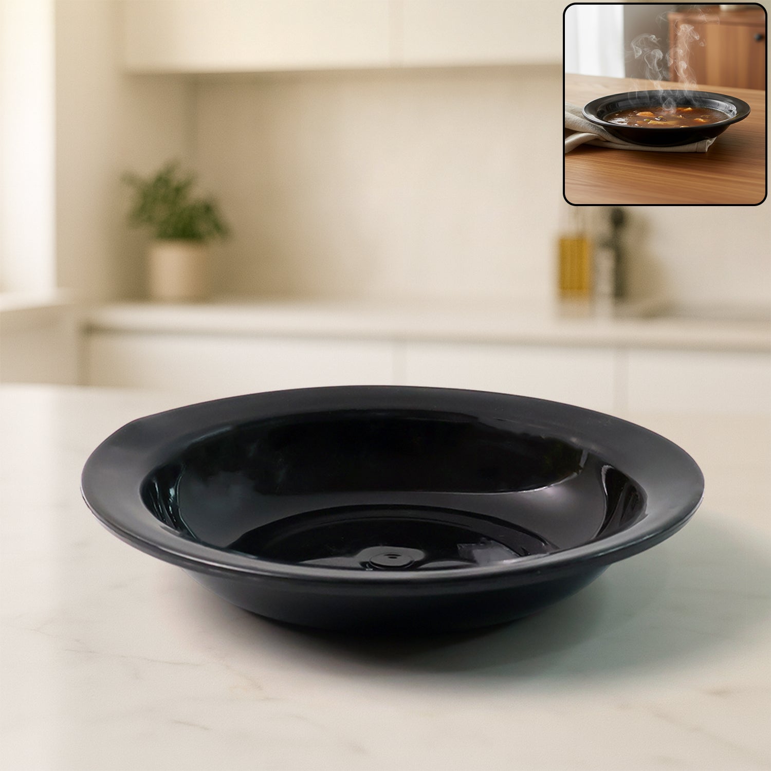Wukusy premium deep black curry soup serving bowl, ceramic, with a wide rim and smooth finish for home and kitchen use