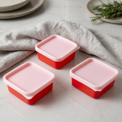 Set of three Wukusy mini plastic food storage containers with lids, ideal for snacks and small food portions.