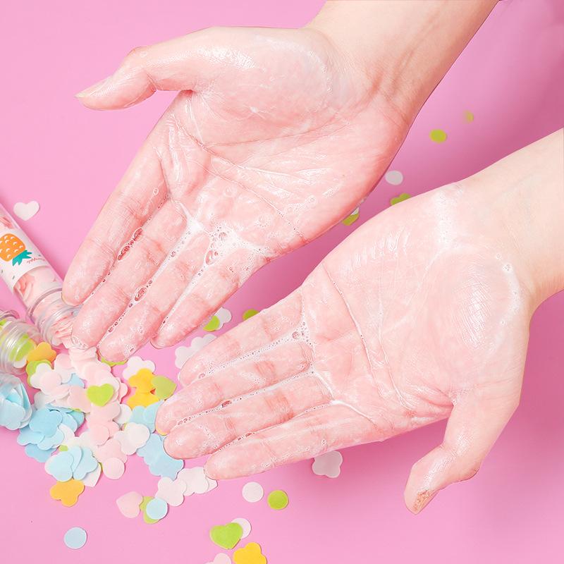 Wukusy 1319 portable hand washing bath with flower-shaped paper soap strips in test tube bottle for home hygiene cleaning