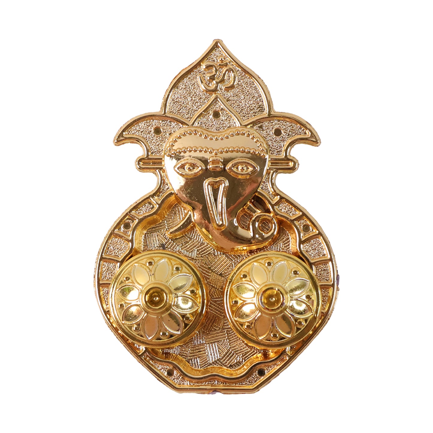 Golden Lord Ganesha Kumkum dish from Wukusy, traditional home decor accessory for religious or spiritual use.