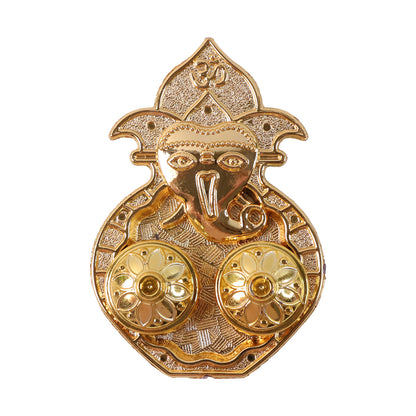 Golden Lord Ganesha Kumkum dish from Wukusy, traditional home decor accessory for religious or spiritual use.