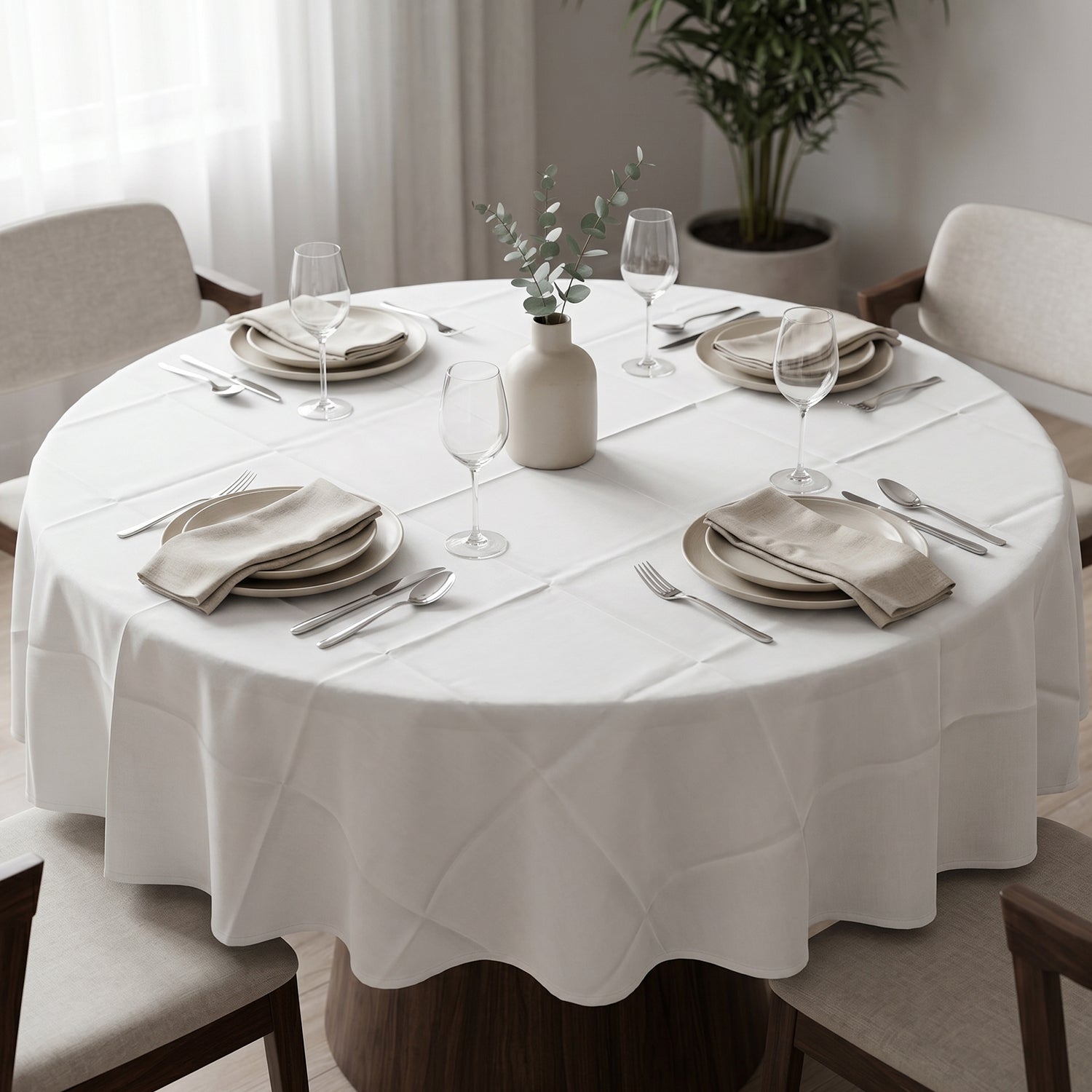 Wukusy multipurpose round dining table mat, 150x150 cm, made of durable fabric, suitable for protecting and decorating dining tables.