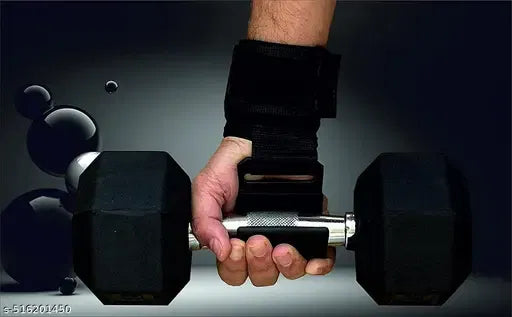 Black weight lifting hooks and wrist straps set with padded neoprene for deadlifts, powerlifting, and pull-ups, solid steel construction.