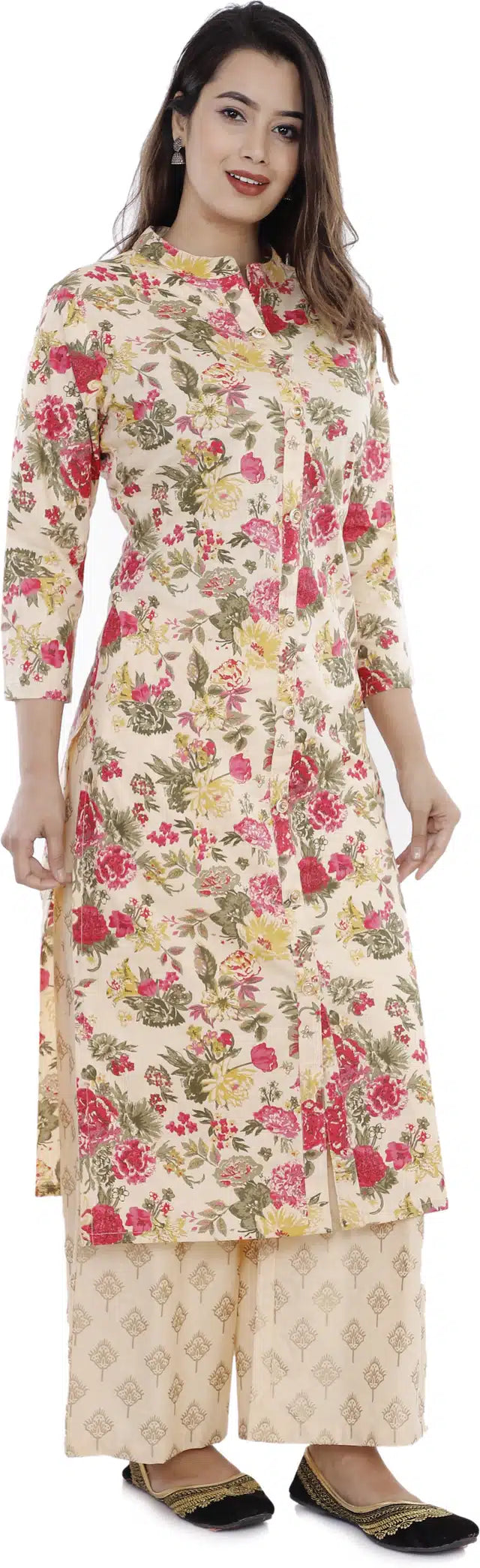 Cream pure cotton kurti for women by 5873, showcasing a comfortable, stylish women's kurti in size S with intricate design details.