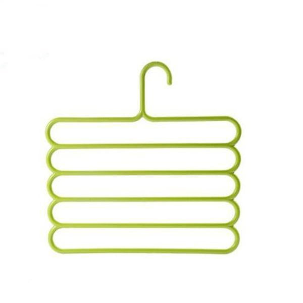 Wukusy 5-in-1 multipurpose plastic hanger with 5 layers, assorted colors, designed for versatile home and kitchen organization.