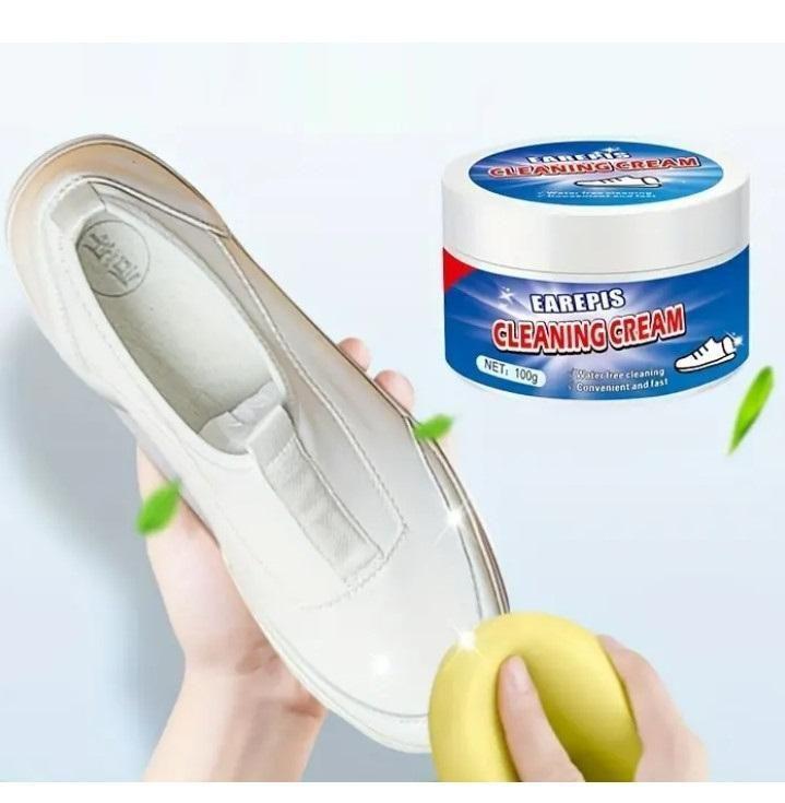 Shoe polish kit including multipurpose whitening cleaning cream and sponge by 5912 for shoe cleaning and restoration.