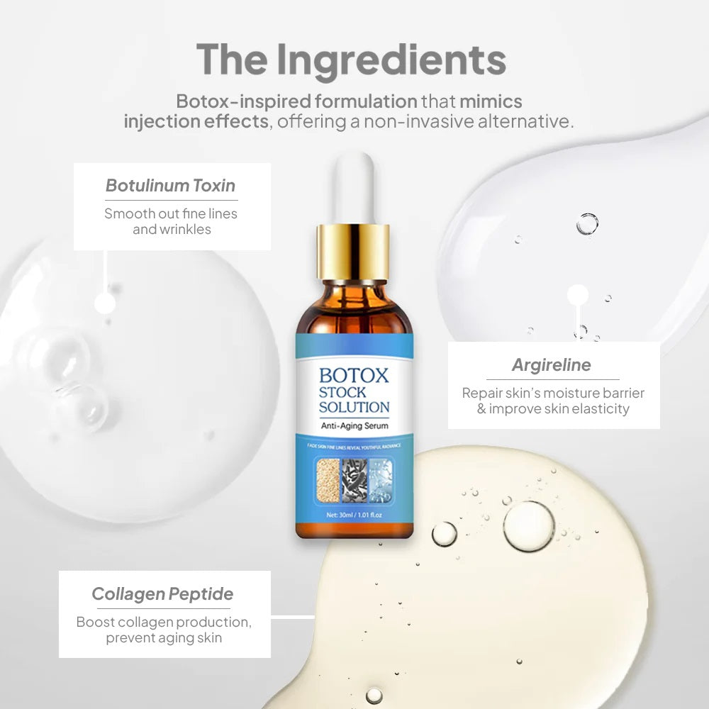 Botax Stock Solution for stretch marks and scars, 5912 brand, in a clear bottle, designed for skincare and scar healing.
