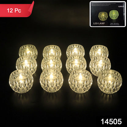 Set of 12 Wukusy crystal-style LED decorative candle lamps for home decor, featuring elegant crystal design and warm LED light.