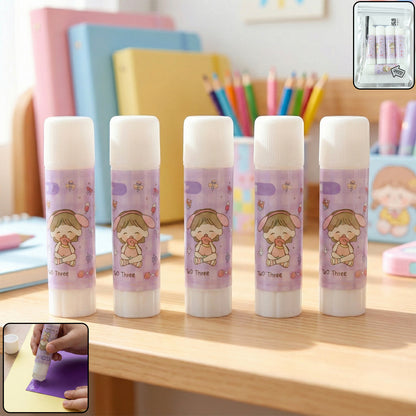Set of five cartoon-themed solid glue sticks by Wukusy, colorful and suitable for arts and crafts projects.