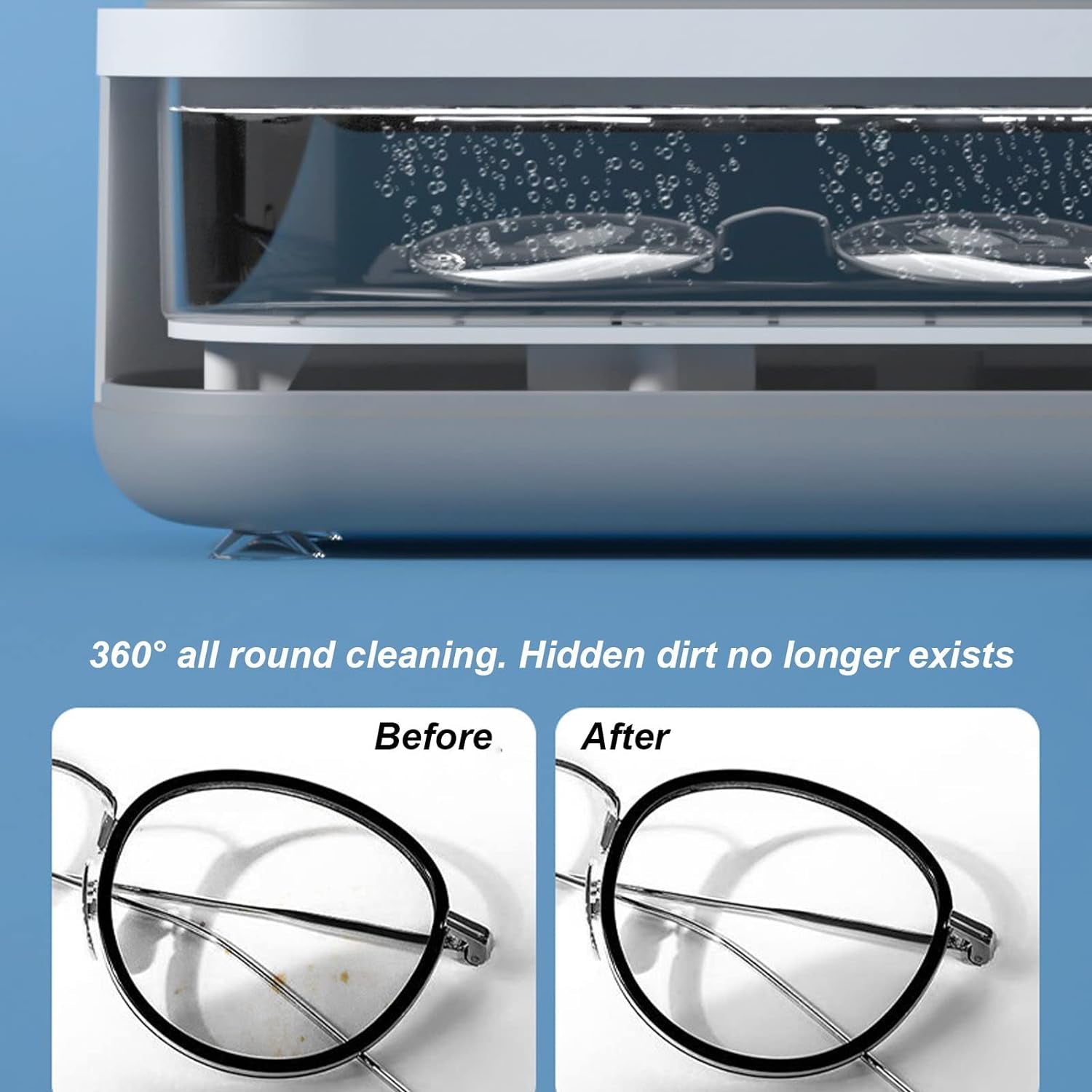 Wukusy ultrasonic jewelry cleaner machine with a compact design, ideal for cleaning rings, silver, glasses, watches, and coins.