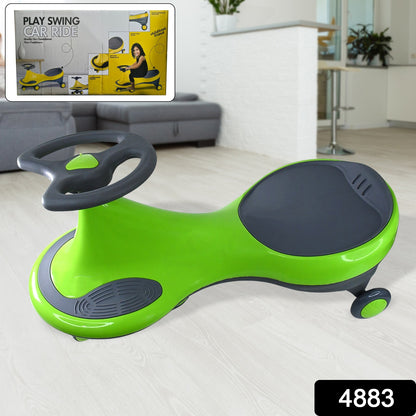 Colorful Wukusy kids play swing car ride-on toy with a sturdy plastic body and steering wheel, designed for young children to enjoy active play.