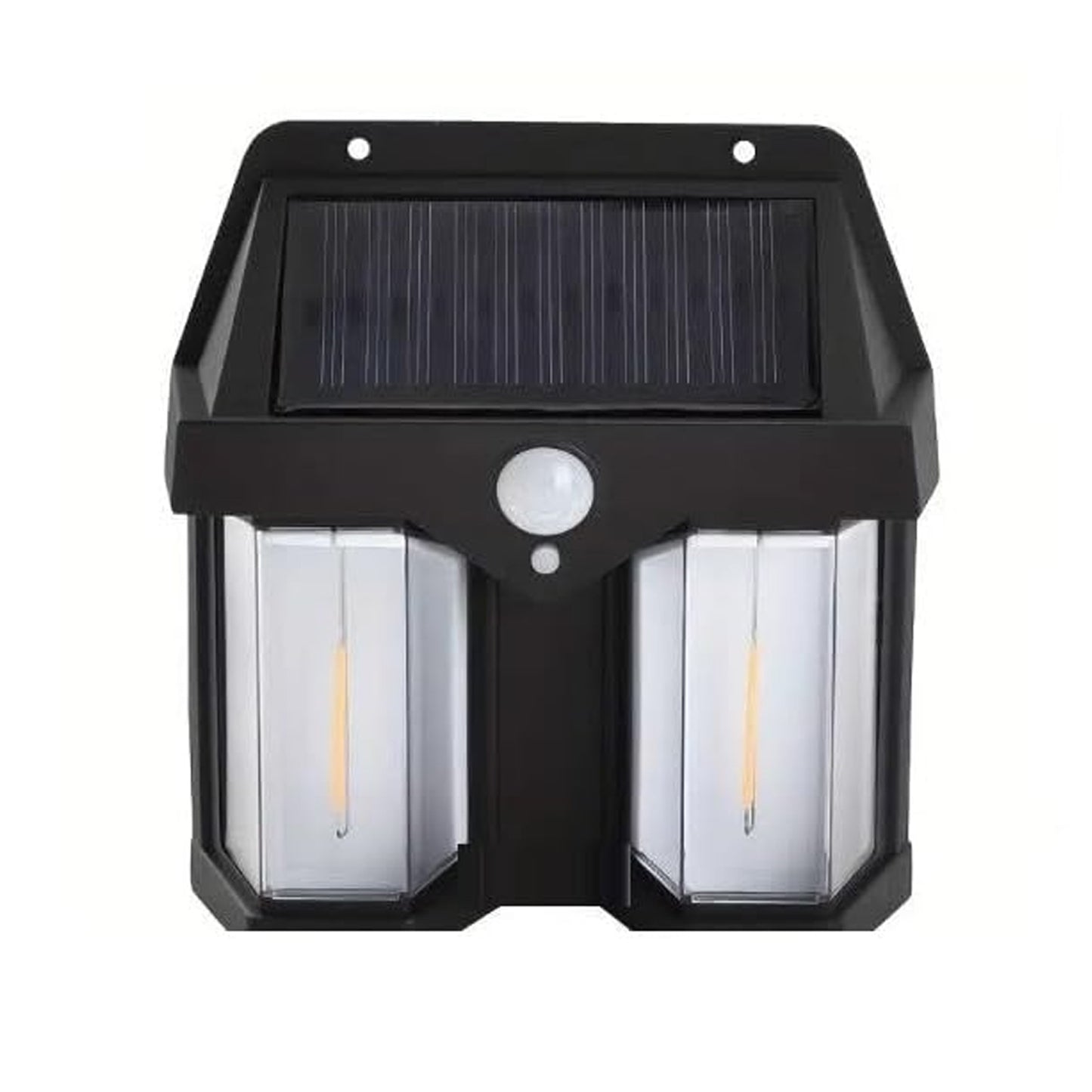 Wukusy outdoor solar wall lamp, waterproof garden light with induction, double lamp design for villa or garden decor at night.