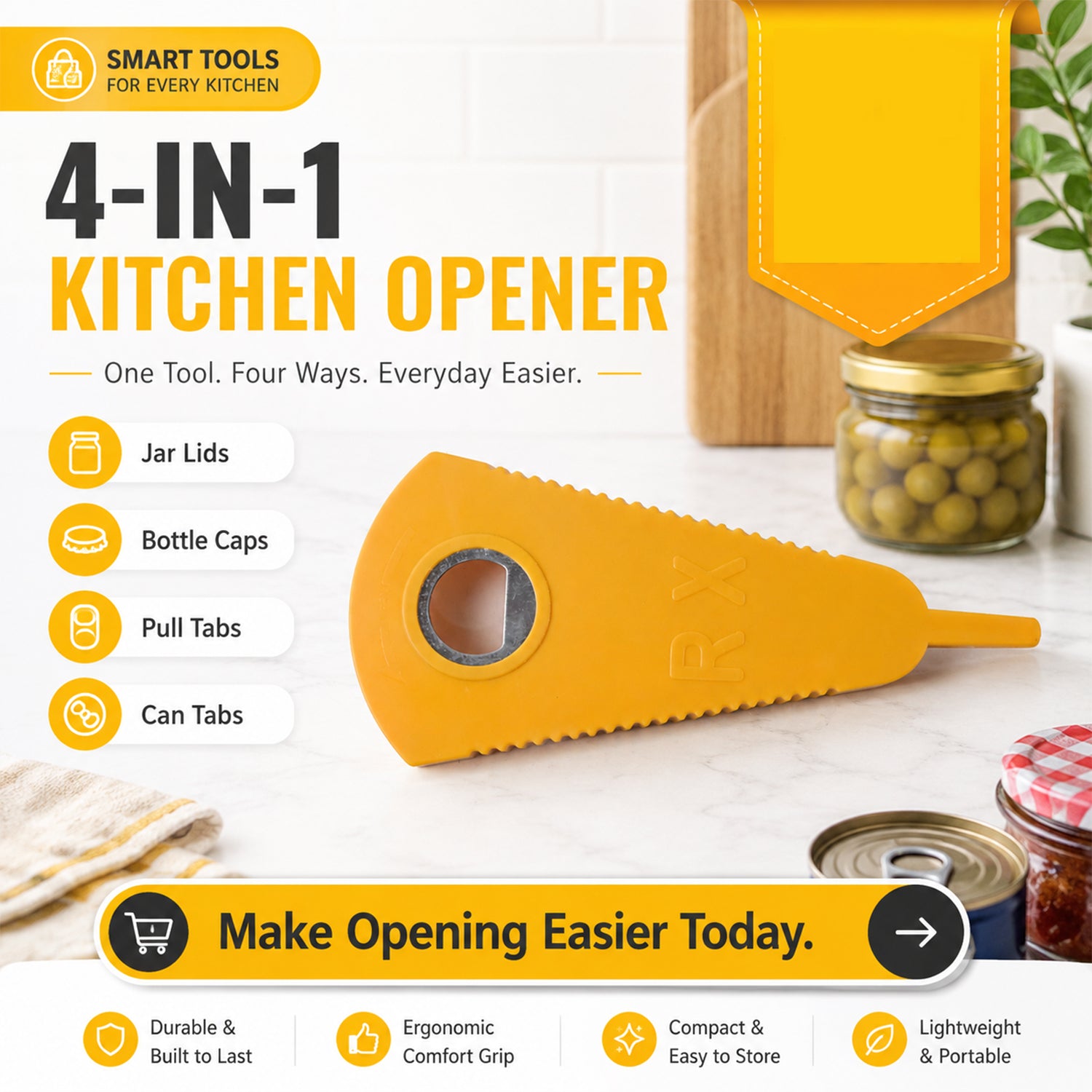 Wukusy stainless steel multipurpose bottle opener tool for kitchen and bar use, ideal for opening cans and bottles.