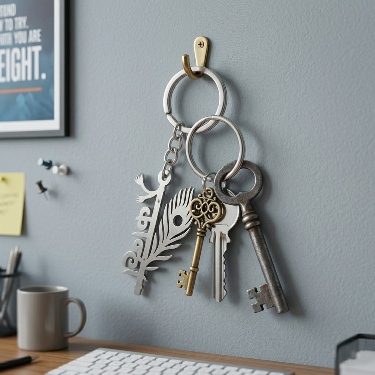 Wukusy premium metal Kanha keychain featuring detailed Krishna figure, attached to a keyring on a neutral background.