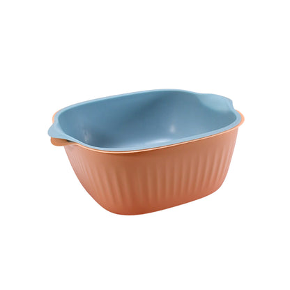 Wukusy 5228a plastic kitchen bowl with built-in strainer and drainer basket for home kitchen use, suitable for washing and draining.