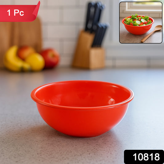 Red 6-inch plastic deep serving bowl from Wukusy, round shape, suitable for home and kitchen use, shown filled with food.
