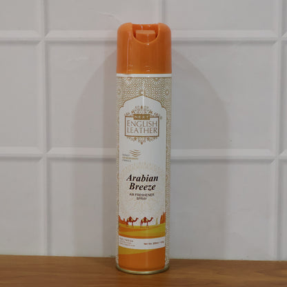 Next Premium English Leather Arabian Breeze air freshener spray by Wukusy, 220ml, featuring a sleek bottle with a spray nozzle.