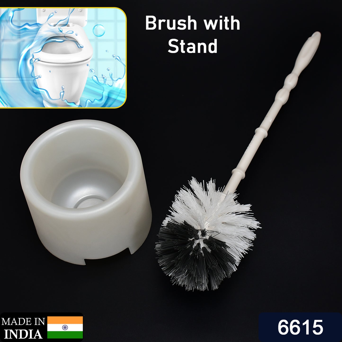 Wukusy 6615 toilet cleaning brush with potted holder, white plastic brush and decorative holder for bathroom cleaning.