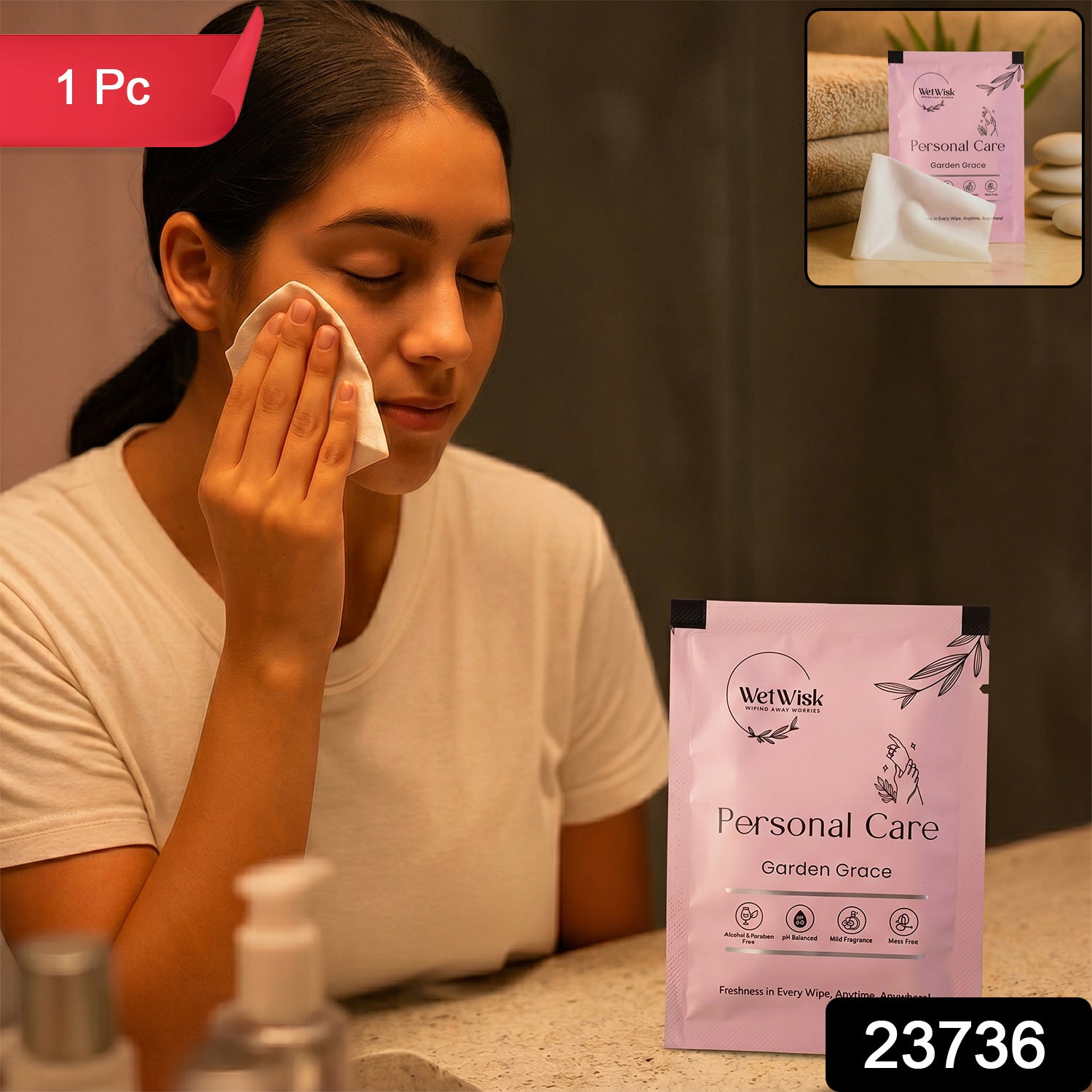 Wukusy personal care wet wipe for gentle cleansing, shown as a single soft, moist wipe suitable for skin refreshment.