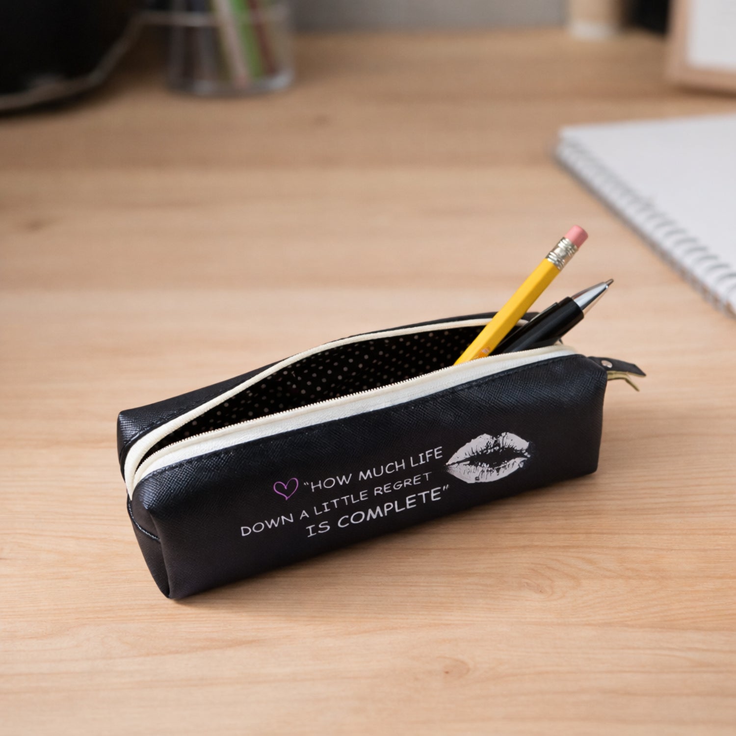 Wukusy printed zipper pencil pouch organizer with colorful floral design, compact and lightweight for school or office use.