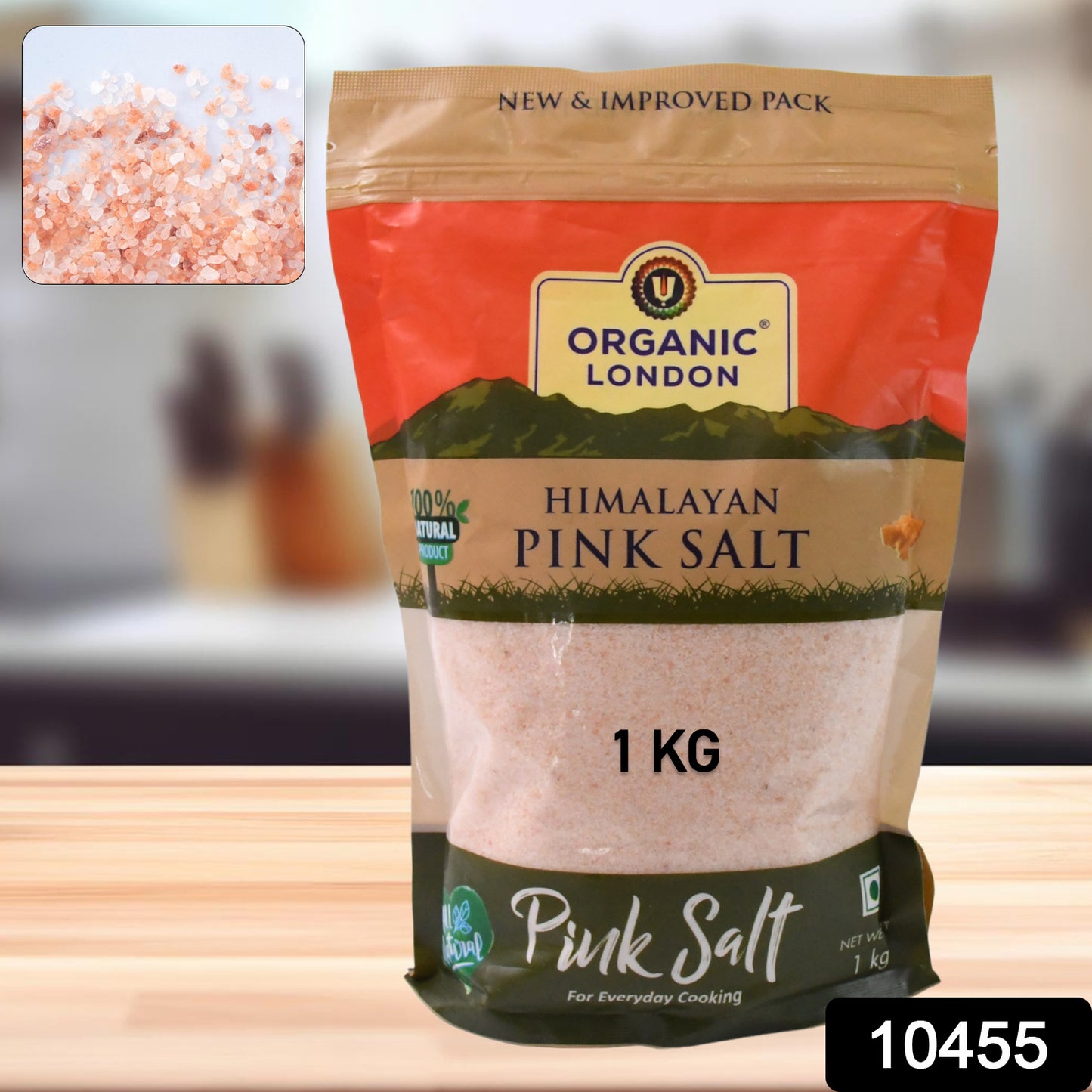 Organic Himalayan Pink Salt crystals in a clear glass jar, showcasing the pink mineral-rich salt from Wukusy.