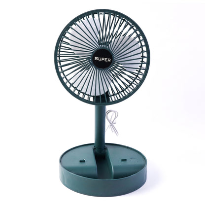 Wukusy USB portable desk fan with adjustable stand for office, black compact cooling fan on a desk surface.