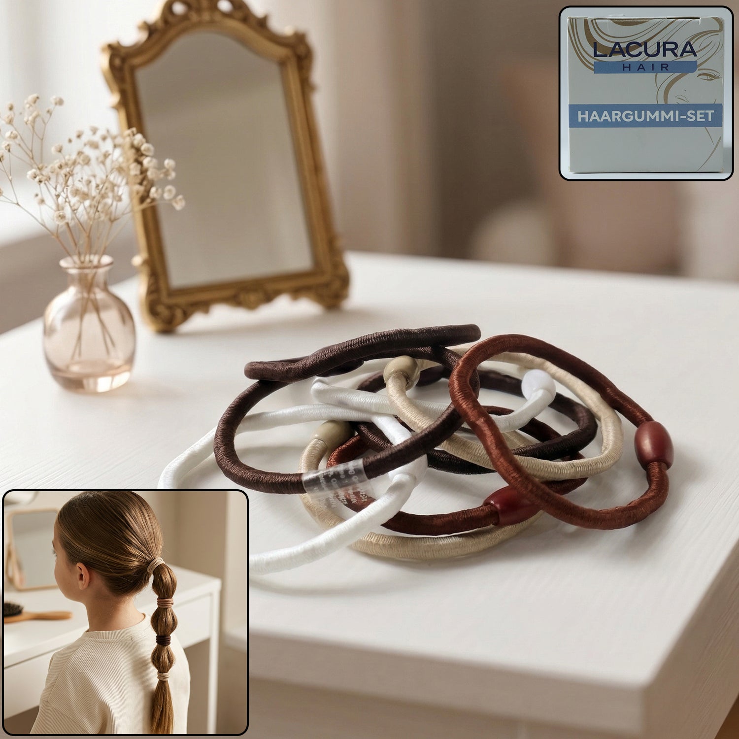Set of five elastic hair rubber bands in assorted colors from Wukusy, ideal for secure and gentle hair styling.