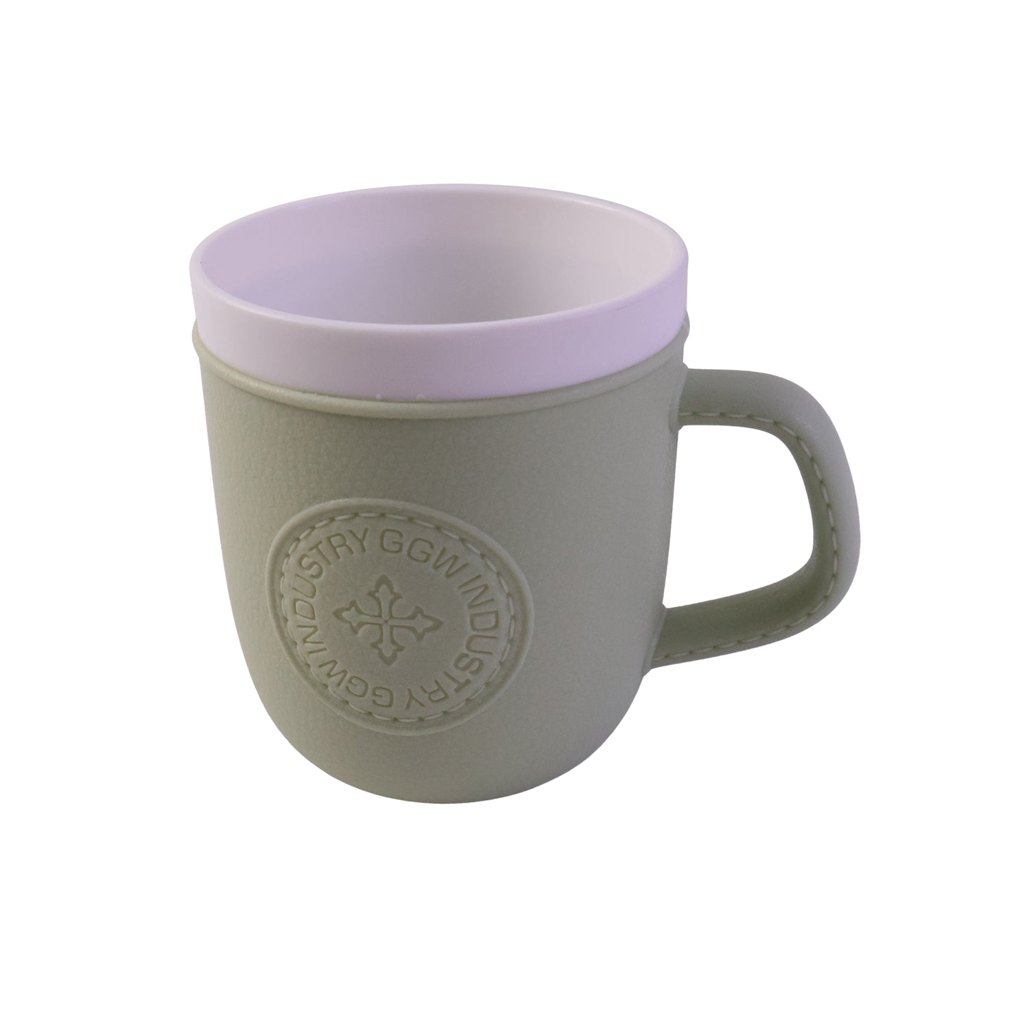 Wukusy plastic coffee mug with handle, leather texture tea cup for home or office use, 1 piece.