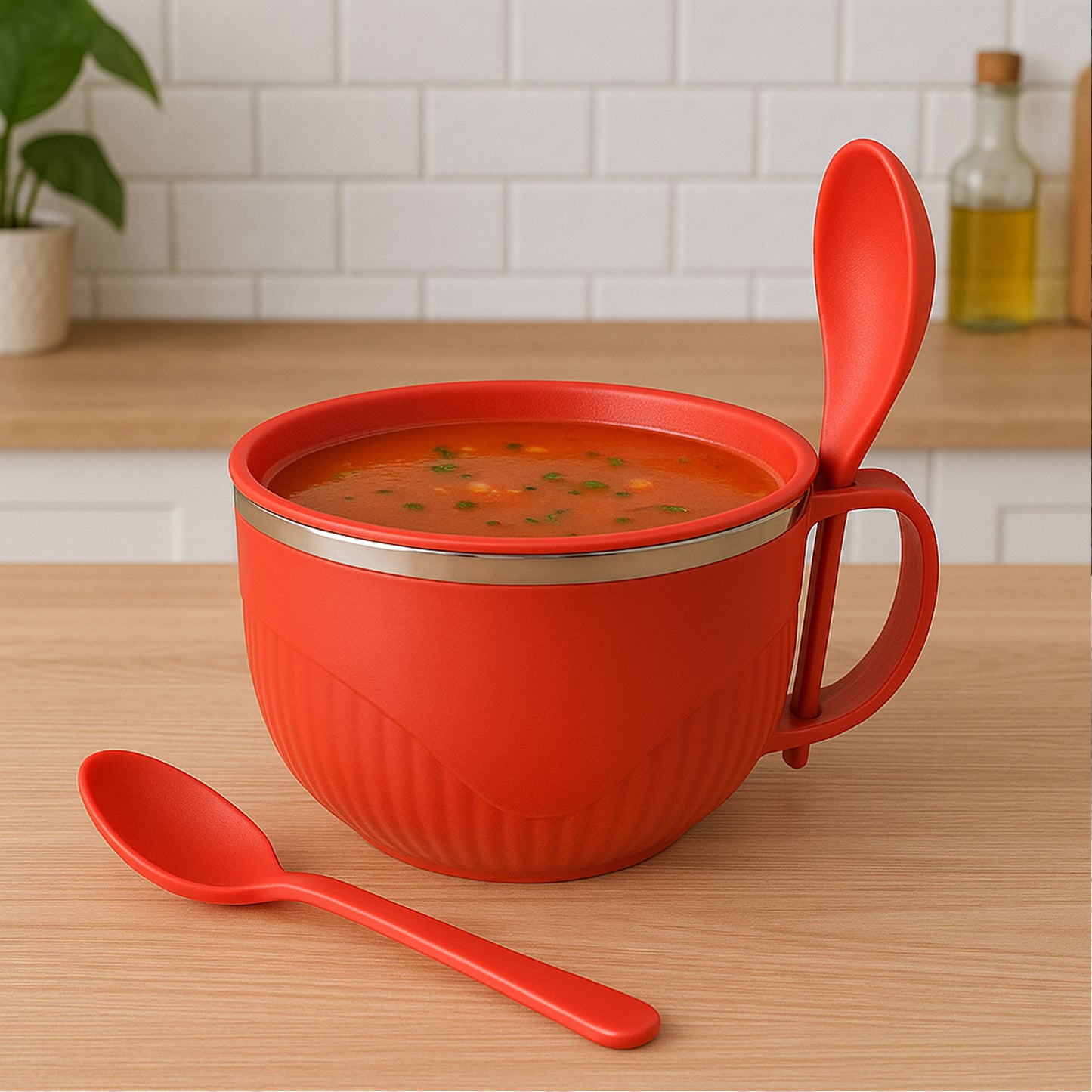 Wukusy Supermom Refresh Soup Bowl, 650ml, ceramic, white with blue floral design, perfect for serving soups and small dishes
