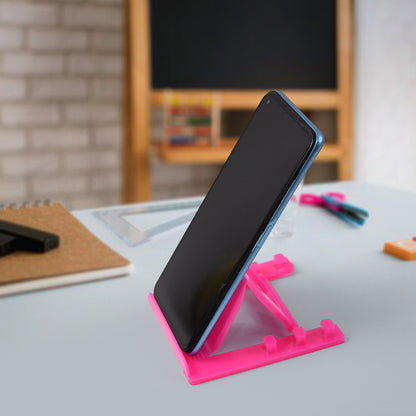 Wukusy adjustable foldable plastic mobile phone stand holder showing a compact, lightweight design in a neutral color.