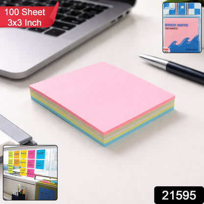 Wukusy sticky note pad with 100 sheets, 3.3 inch size, ideal for quick notes and reminders on desks or notebooks.