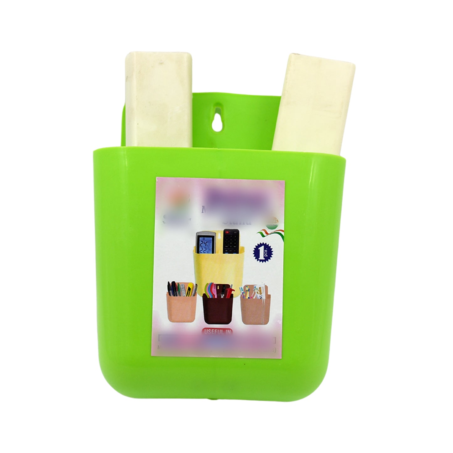 Wukusy 4473 multipurpose wall holder with two sections, suitable for bathroom, office, or kitchen for remote, makeup brushes, or stationary storage