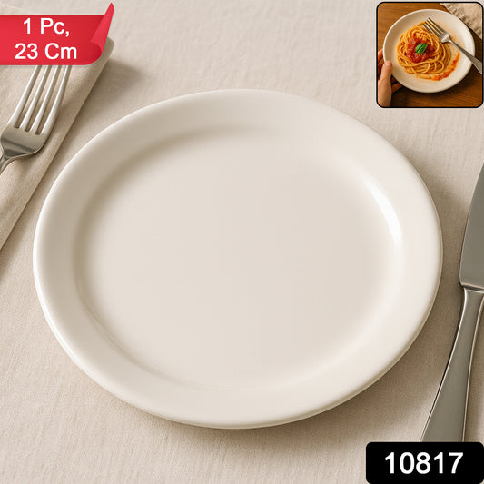 Wukusy plastic round dinner serving plate, 23 cm, showing a sleek white design ideal for kitchen and dining use