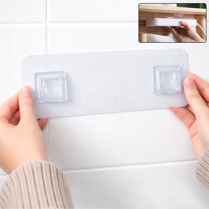 Wall-mounted Wukusy self-adhesive hanger with hooks for versatile storage, shown attached to a wall for easy organization.