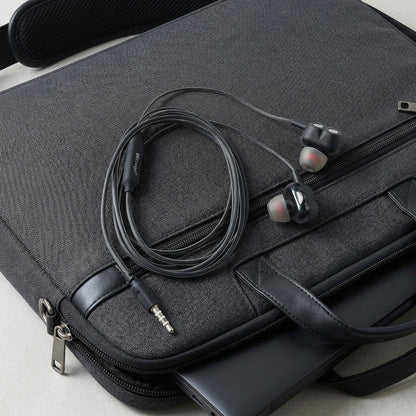 Wukusy high bass stereo sound wired in-ear earphones with black earbuds and inline microphone for clear audio and calls.
