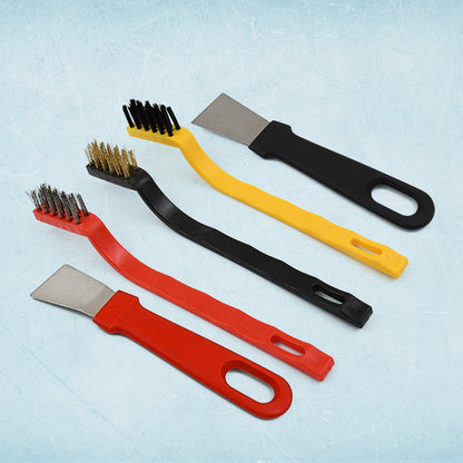 Set of five Wukusy wire brushes and scrapers for home improvement projects, featuring metal handles and sturdy bristles.