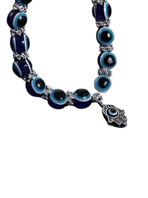 Ekom evil eye adjustable bracelet for women with blue eye charm and silver-tone beads, designed for health and protection.