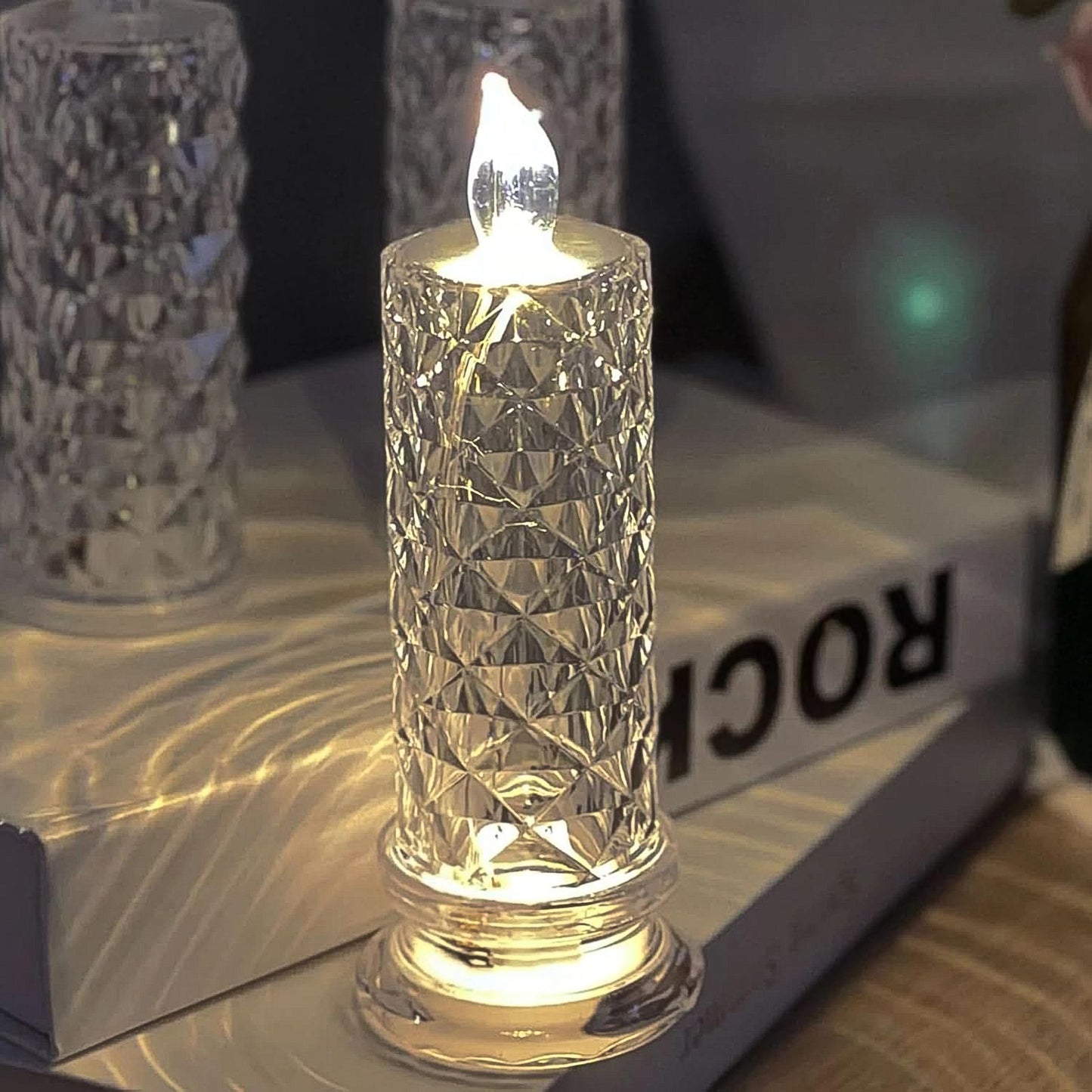 Wukusy 6241 Rose Candles for home decoration featuring crystal candle lights and elegant pink rose design.