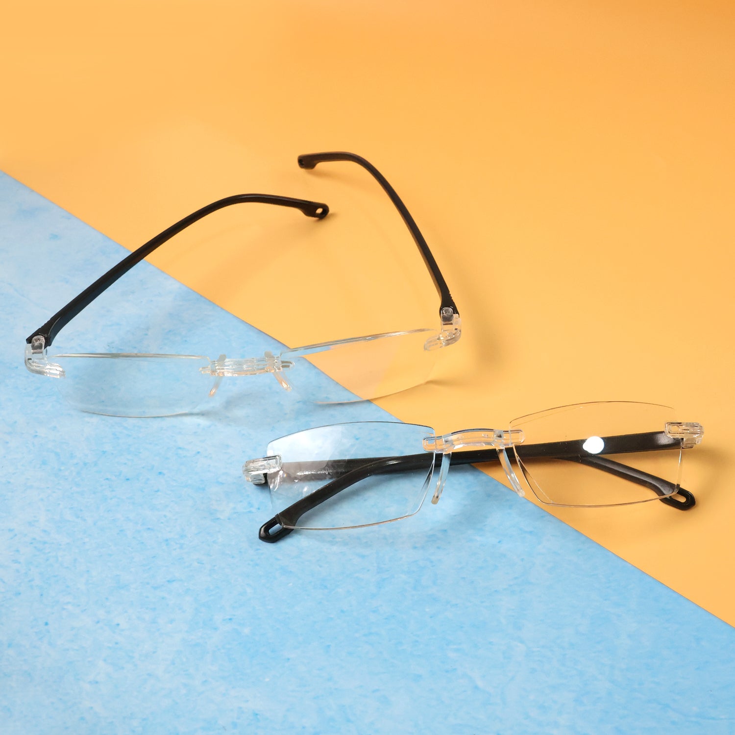 Pair of lightweight Wukusy rimless reading glasses with comfortable fit, ideal for daily reading and vision correction.