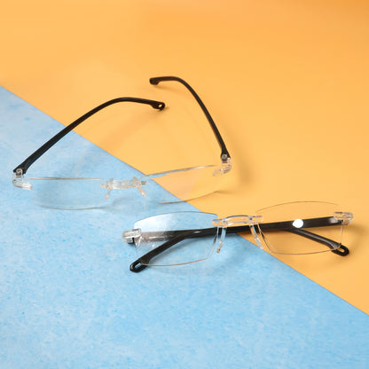 Pair of lightweight Wukusy rimless reading glasses with comfortable fit, ideal for daily reading and vision correction.